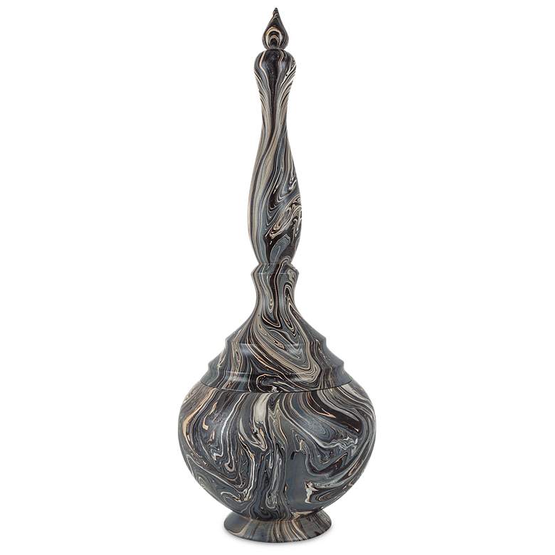 Image 5 Currey & Company 25.5" Marbleized Short Turret Box more views