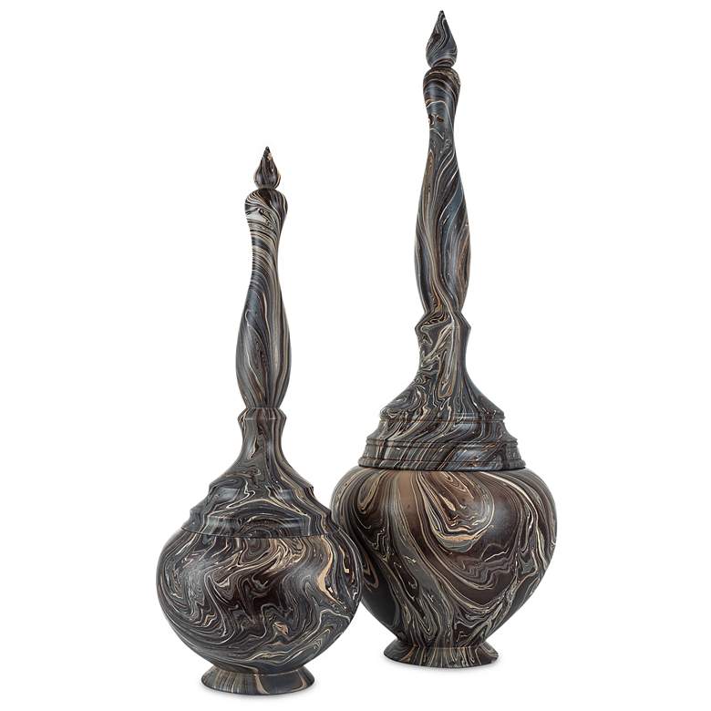 Image 6 Currey & Company 25.5" Marbleized Short Turret Box more views