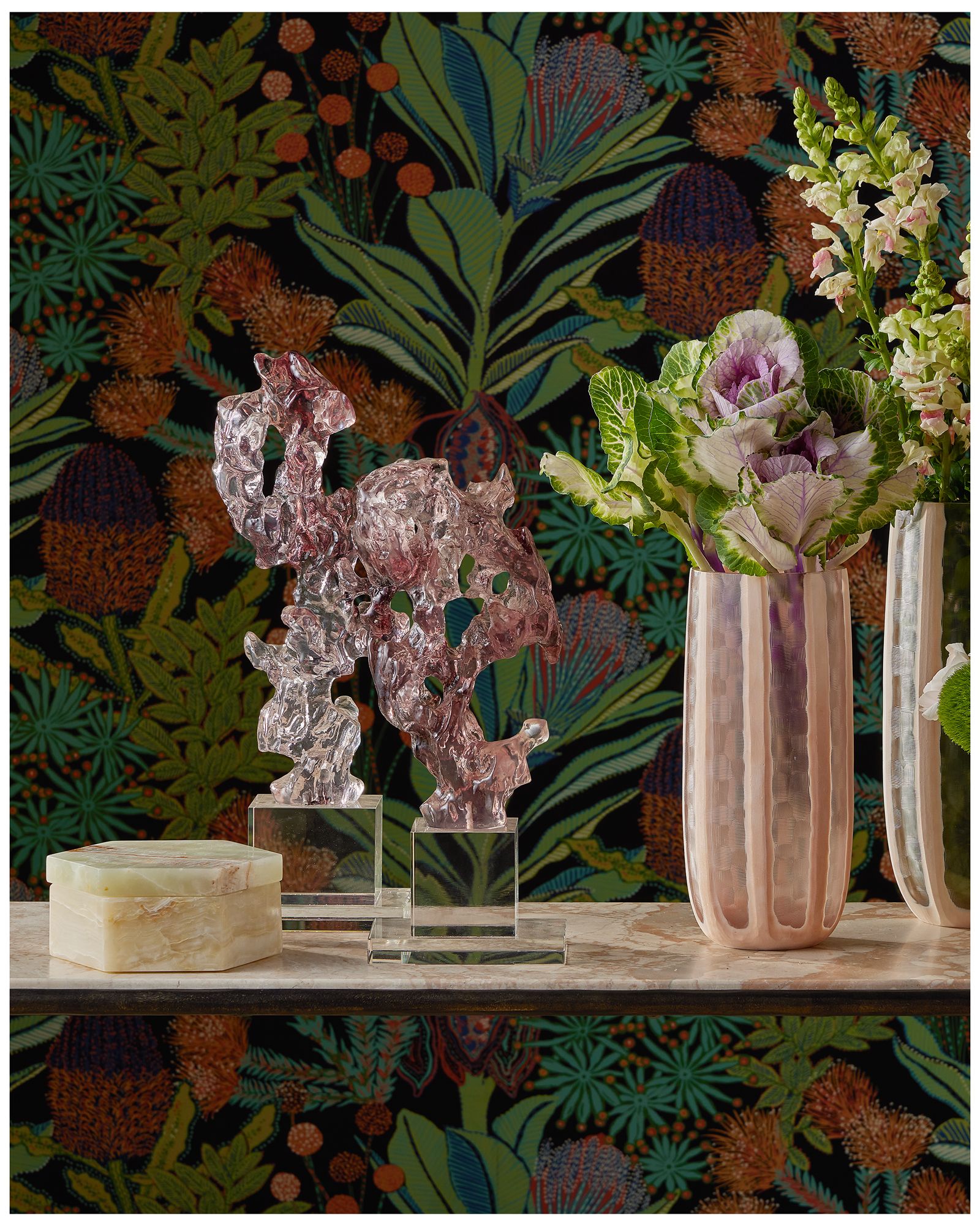 Image 5 Currey & Company 3" Arco Green Onyx Hexagon Box more views