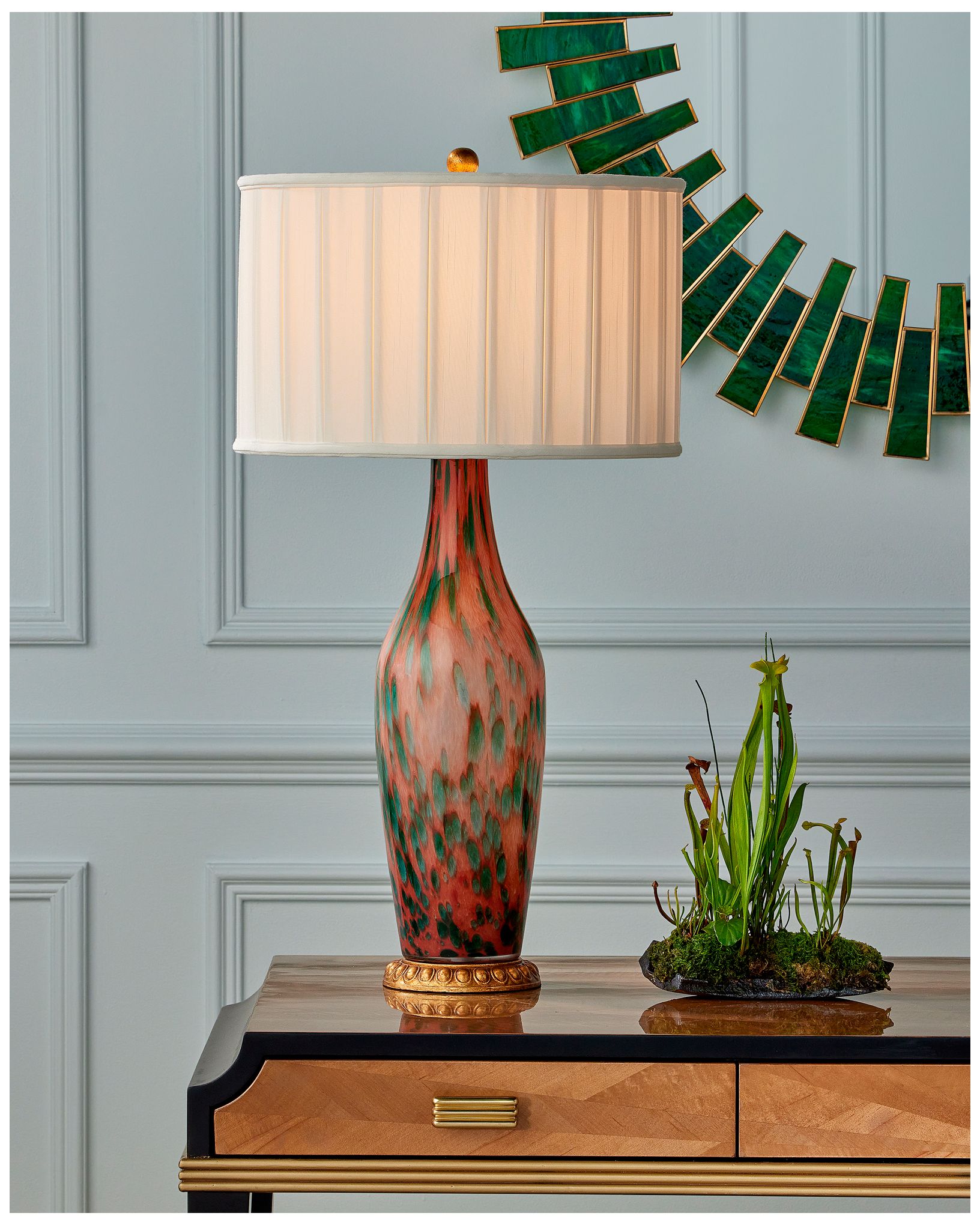 Image 5 Currey & Company 30" High Pale Pink, Green, Brown, Gold Leaf Table Lamp more views