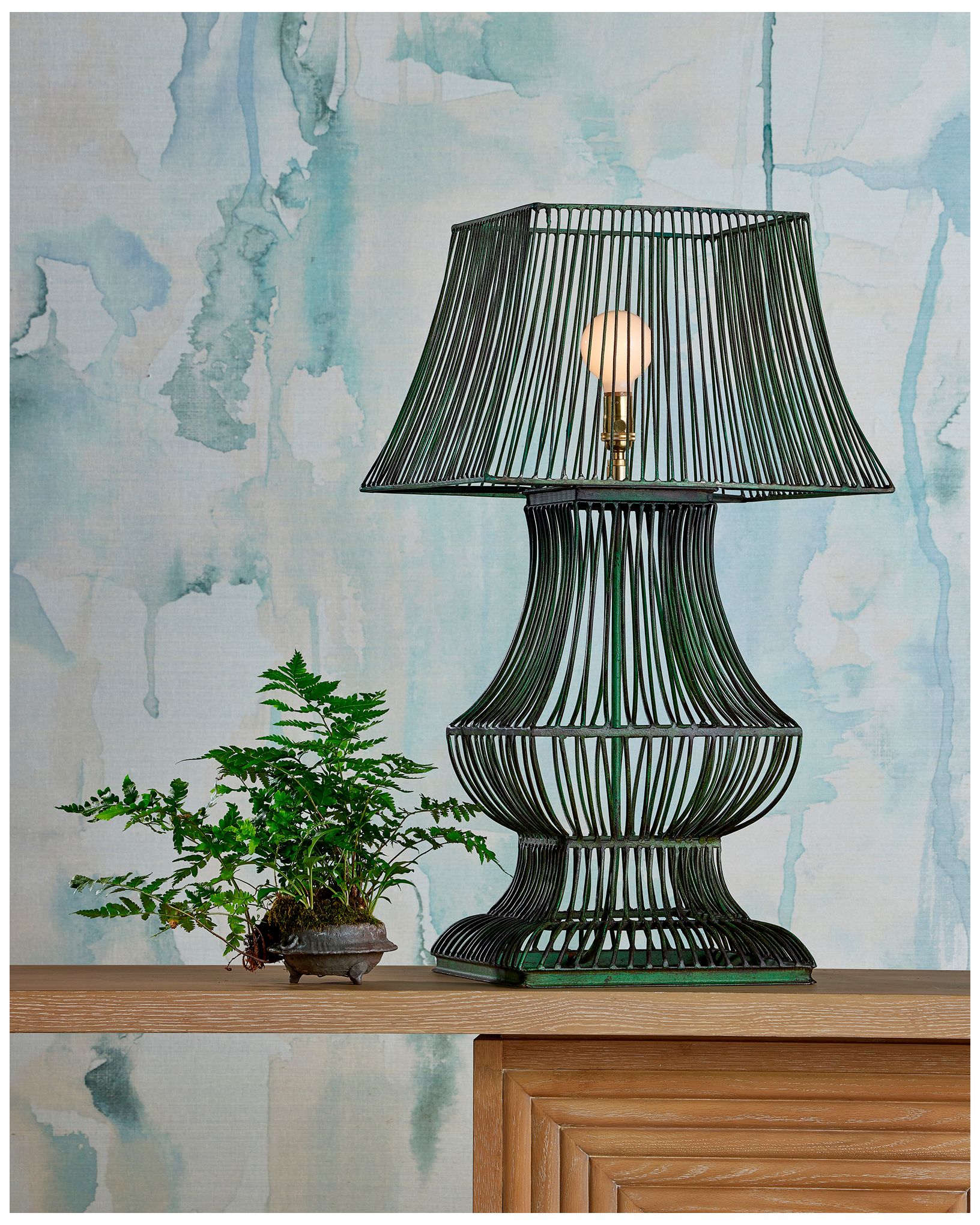 Image 7 Currey & Company 34" High Distressed Green Table Lamp more views