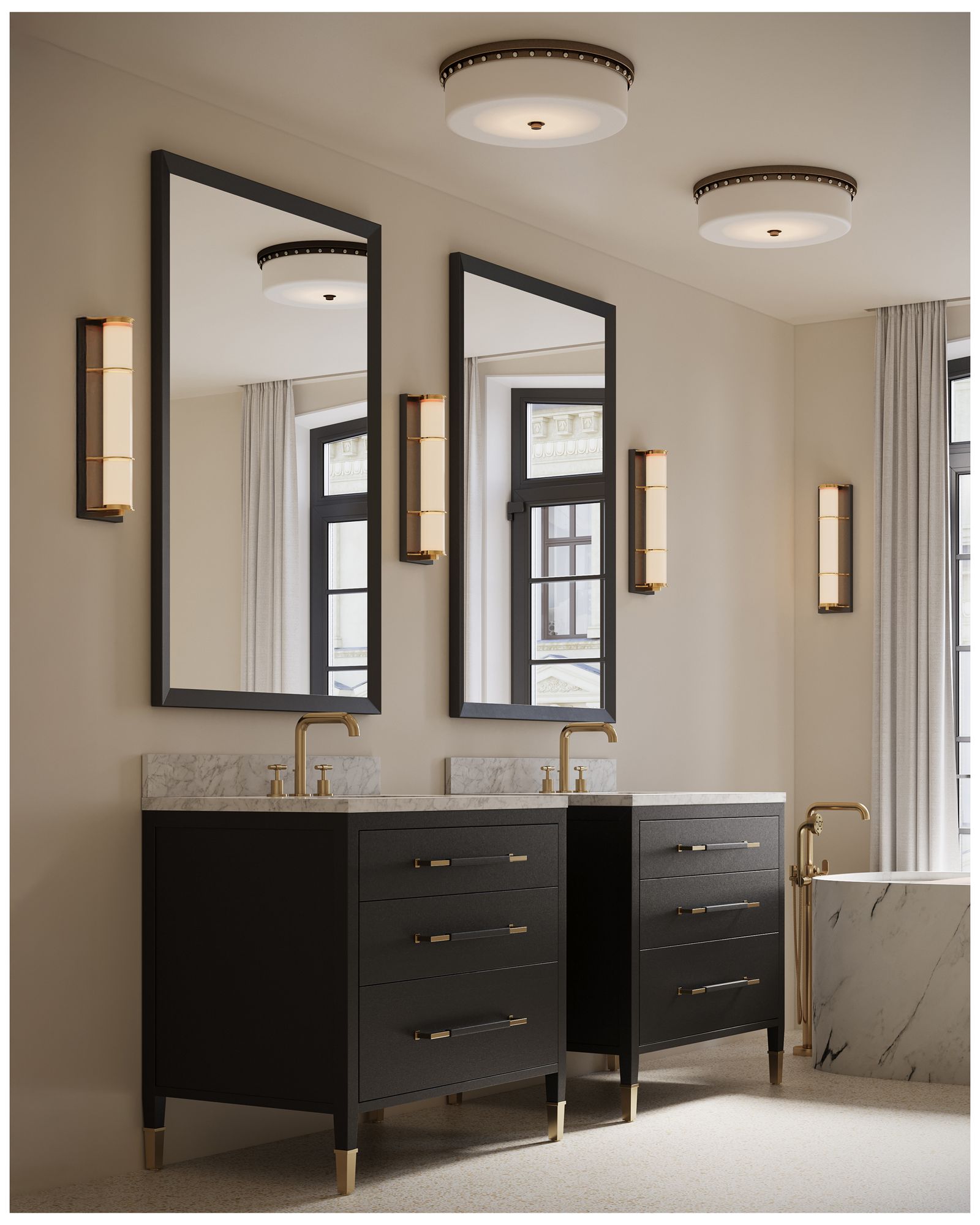 Image 5 Currey & Company 5" x 18" Barnabe Brass 1-Light Flush Mount more views