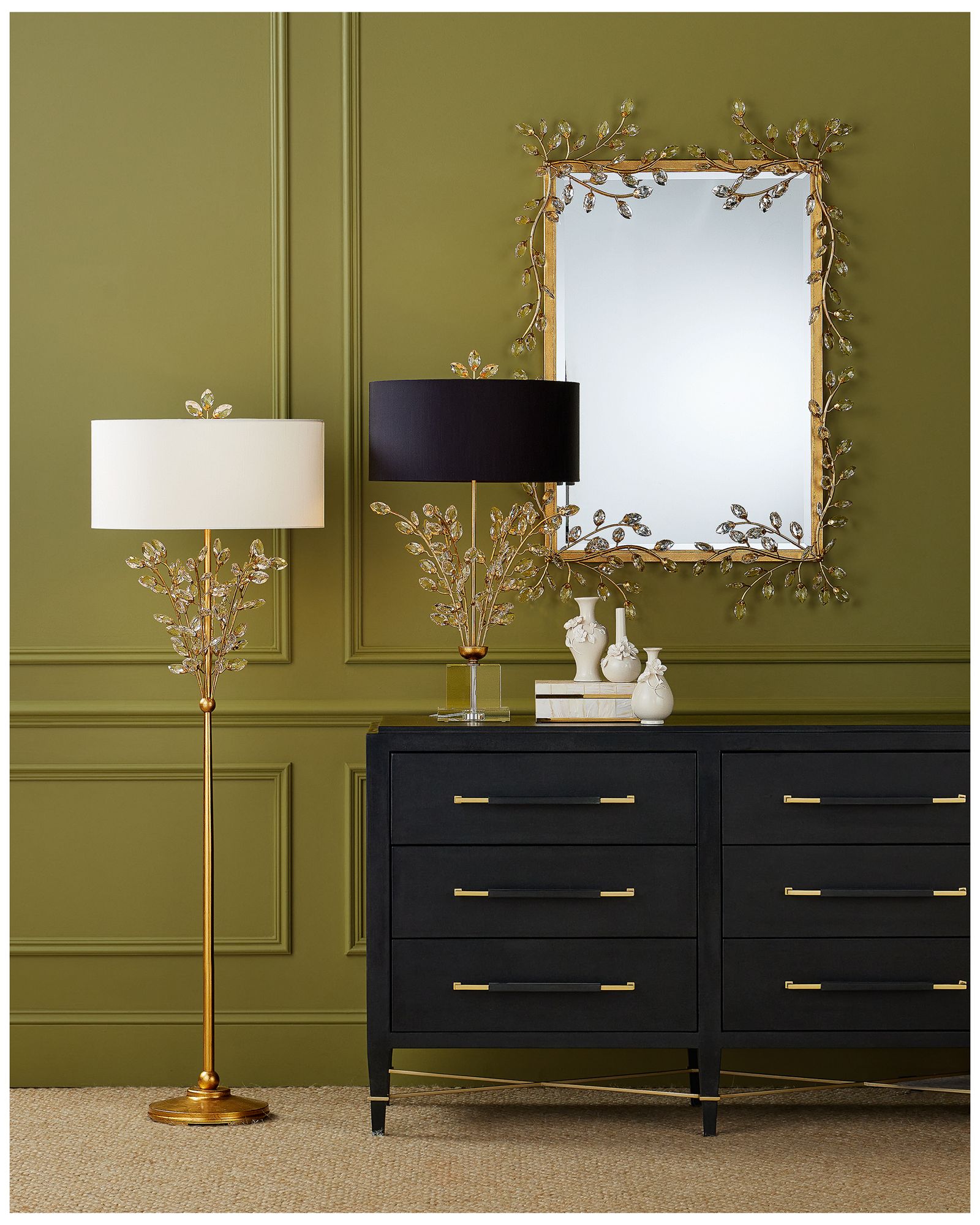 Image 7 Currey & Company 51" x 31.5" x 3" Forget-Me-Not Gold Rectangular Mirror more views