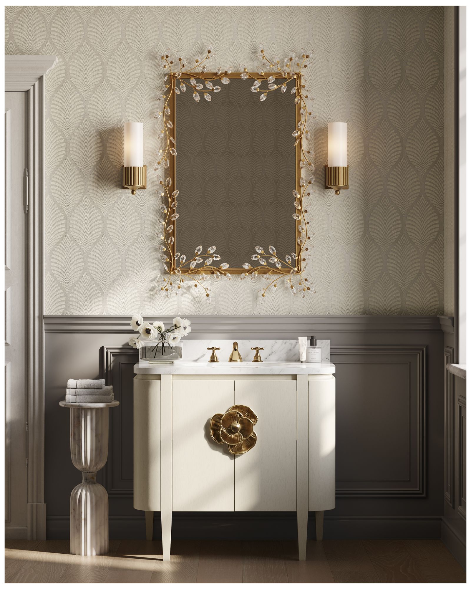 Currey & Company 51" x 31.5" x 3" Forget-Me-Not Gold Rectangular Mirror