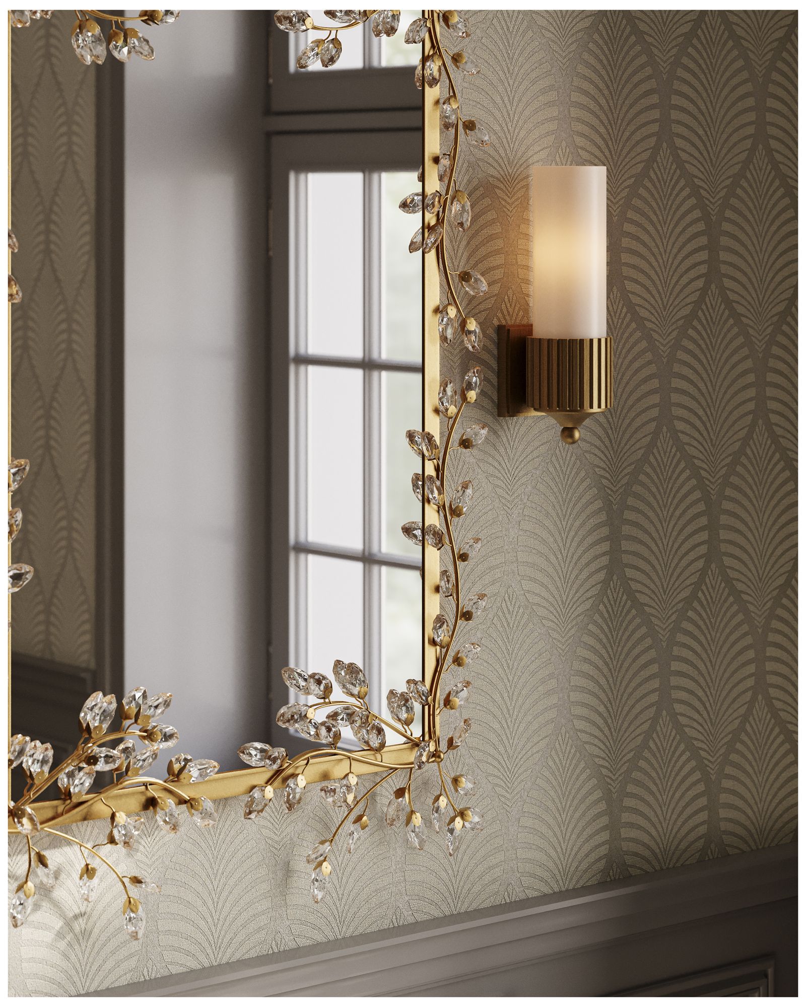 Currey & Company 51" x 31.5" x 3" Forget-Me-Not Gold Rectangular Mirror