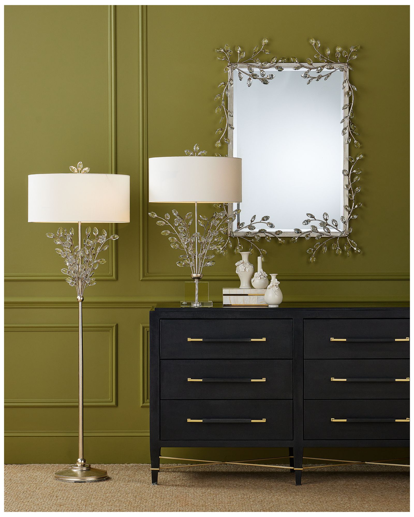 Image 7 Currey & Company 51" x 31.5" x 3"  Forget-Me-Not Silver Rectangular Mirror more views