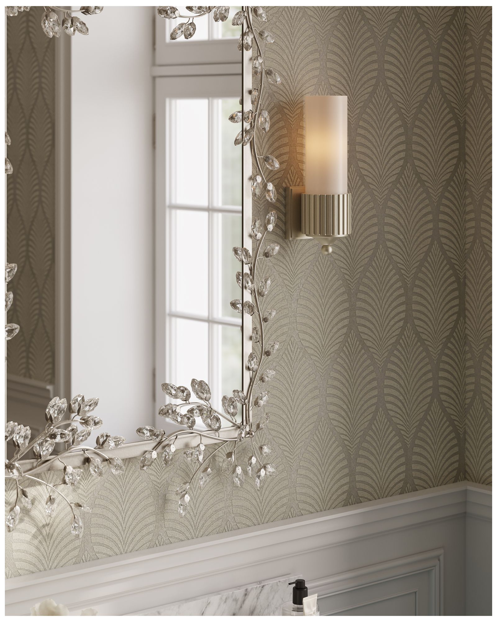 Currey & Company 51" x 31.5" x 3"  Forget-Me-Not Silver Rectangular Mirror