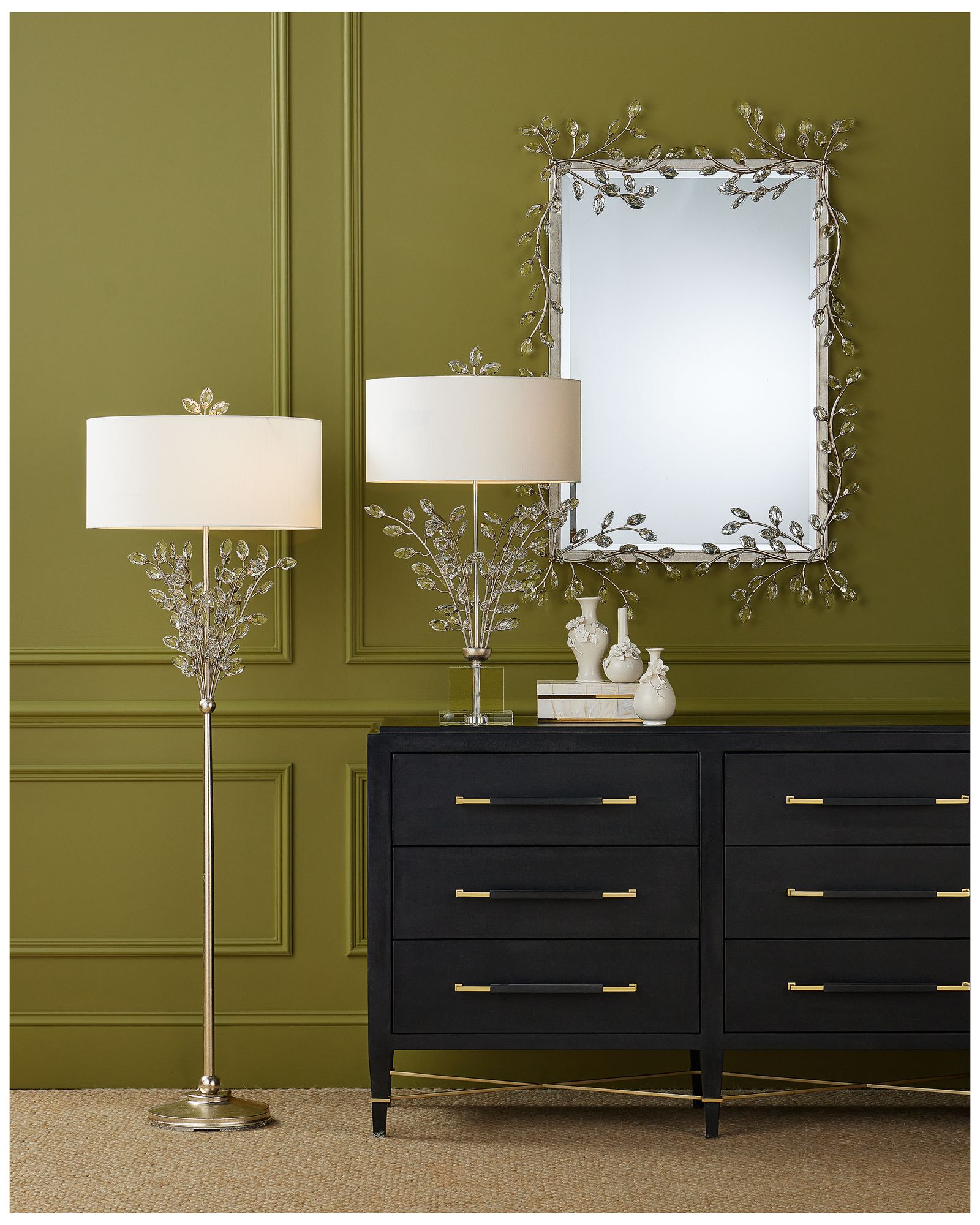 Image 7 Currey & Company 66" x 21" Forget-Me-Not Silver Floor Lamp more views