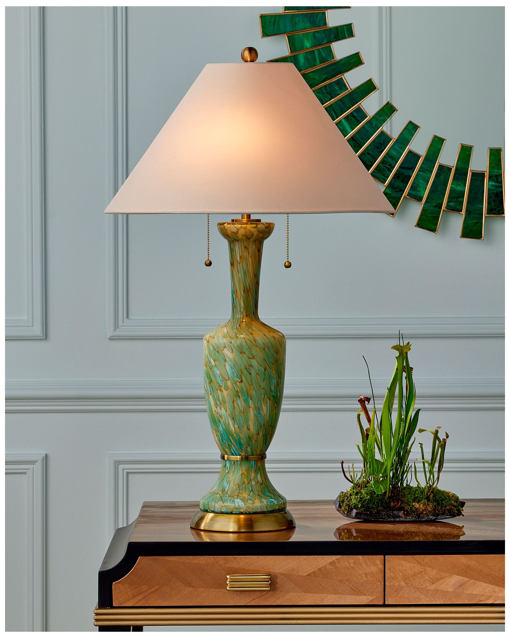 Image 5 Currey & Company Classico 32" High Green, Beige, Antique Brass Table Lamp more views