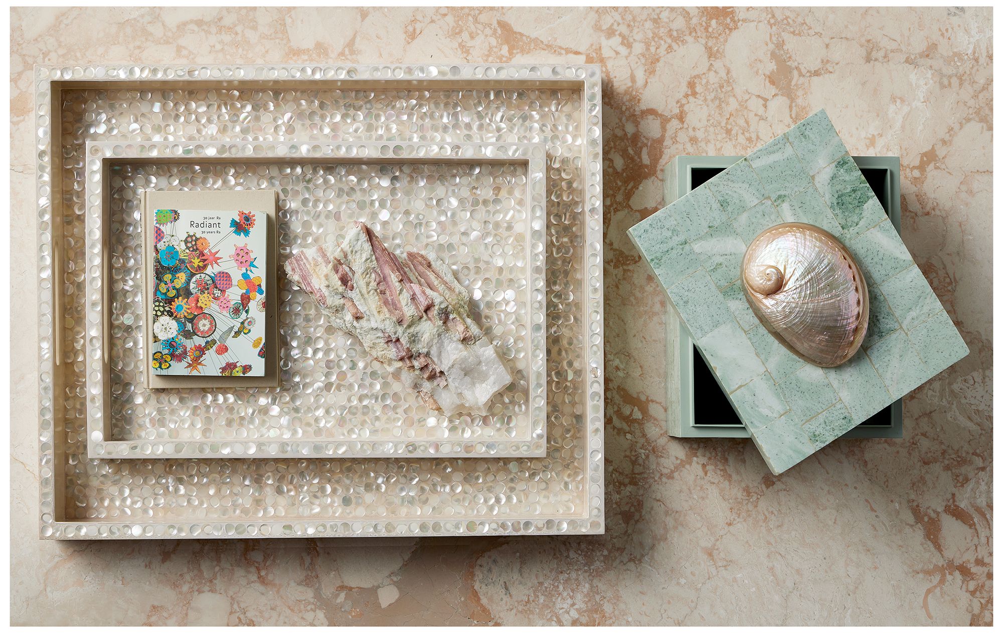 Image 6 Currey & Company Gerri Dot Mother of Pearl Tray Set of 2 more views