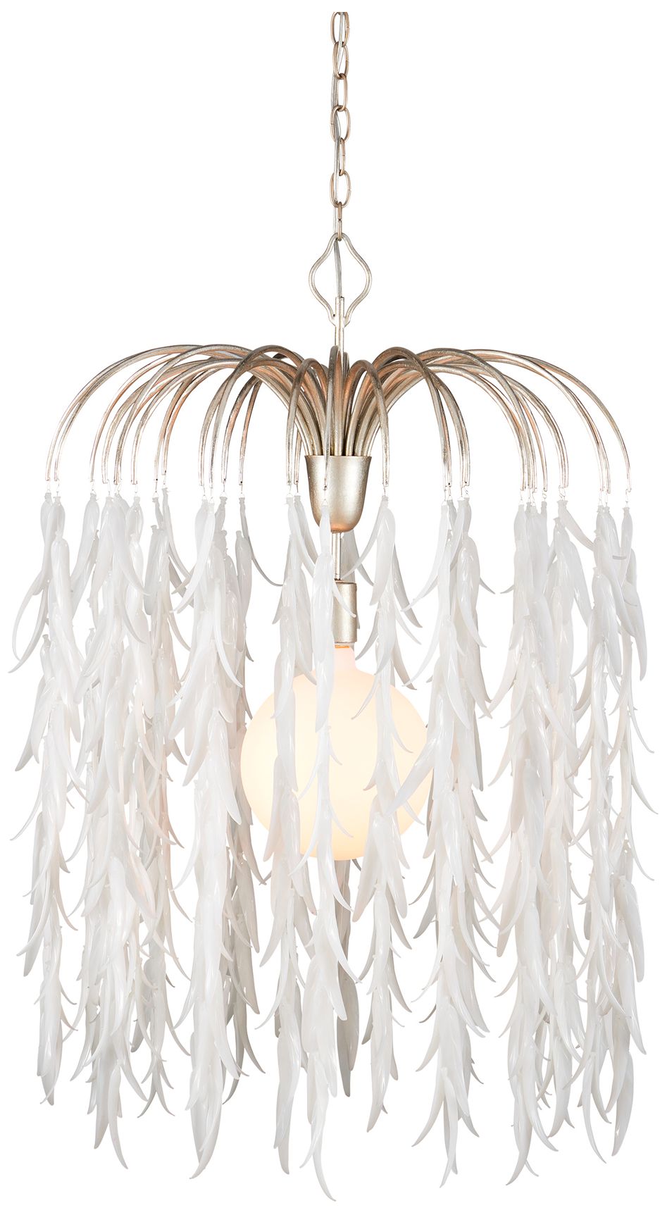 Currey & Company Glen Arbor 28"W Silver Leaf, Silver Pendant