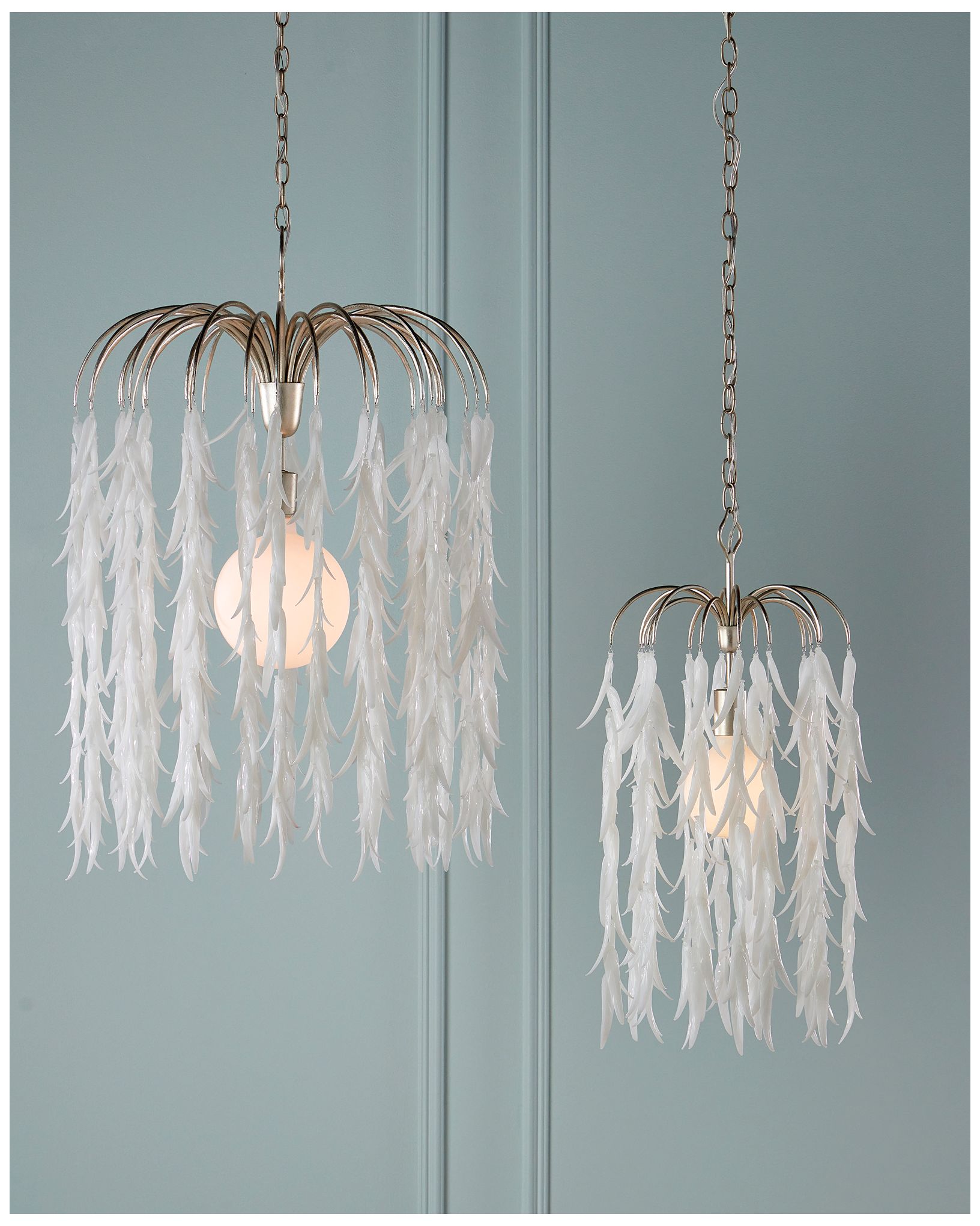 Currey & Company Glen Arbor 28"W Silver Leaf, Silver Pendant