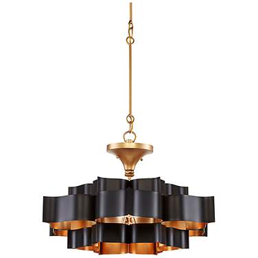 Currey & Company Grand Lotus 20 1/4" Black Gold Small Chandelier