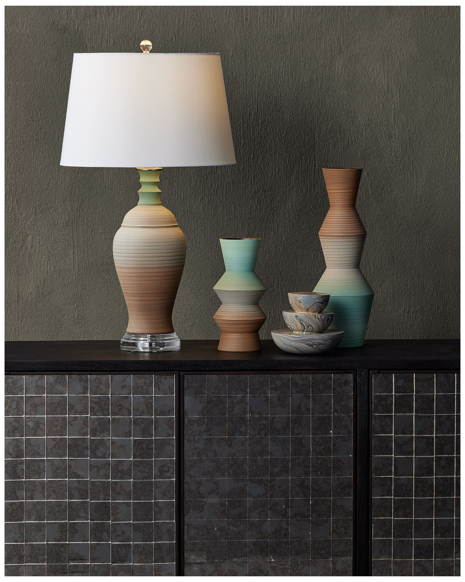 Currey & Company Happy 80's Brown & Pale Blue Vase Set of 2