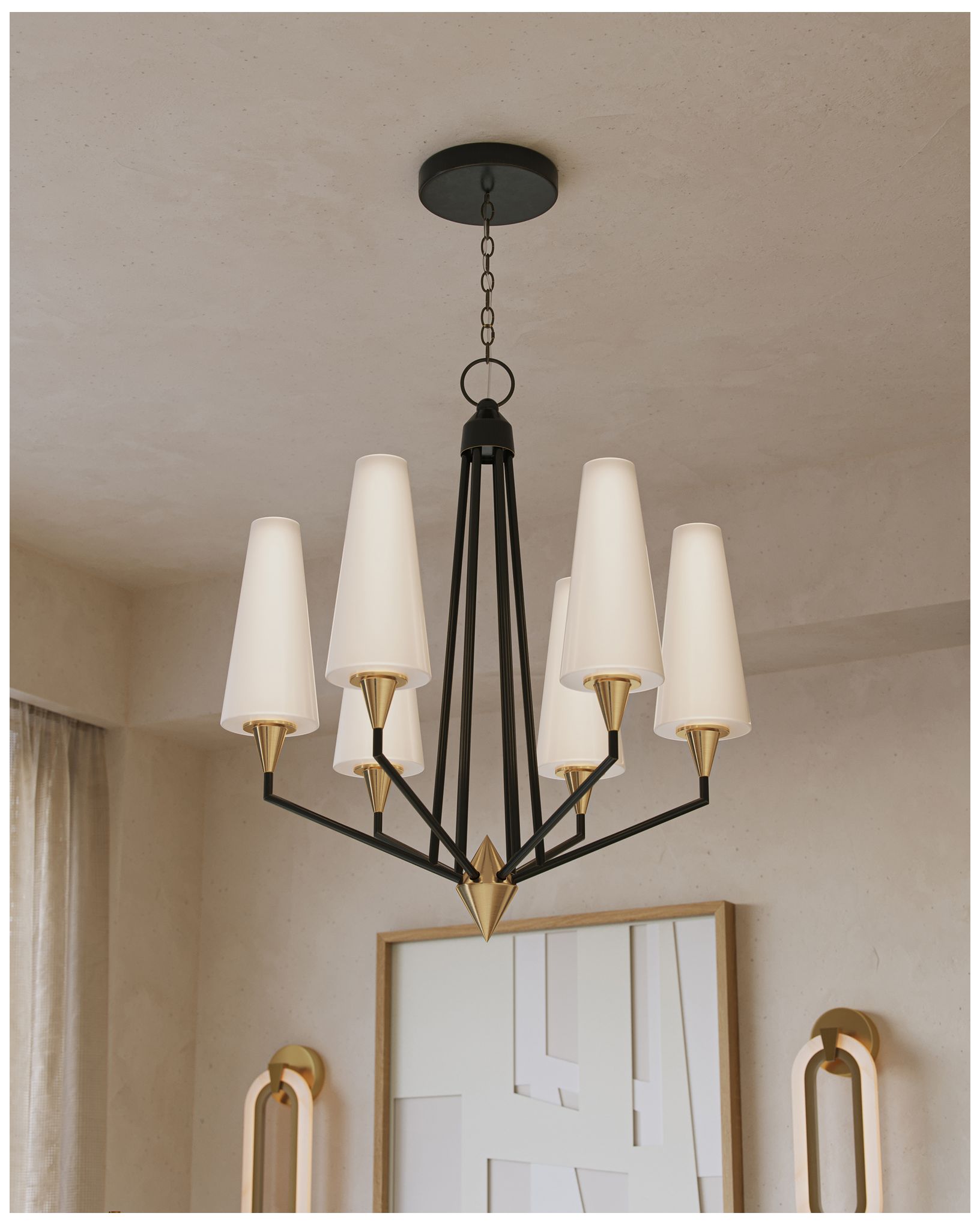 Currey & Company Hennin 28"W 6-Light Antique Brass, Bronze LED Chandelier