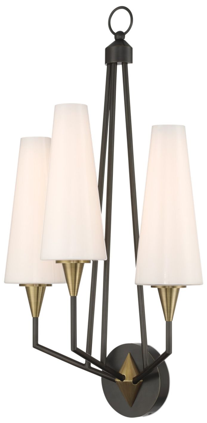 Image 3 Currey & Company Hennin 33"H 3-Light Polished Antique Brass LED Wall Sconce more views