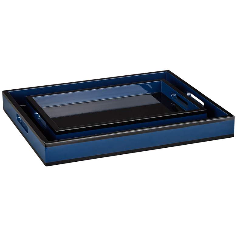 Image 1 Currey & Company Navy Lacquer Tray Set of 2