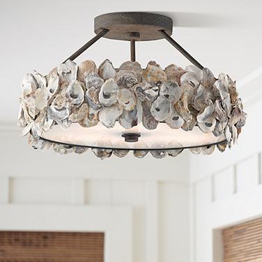 Currey & Company Oyster Shell 19" Wide Bronze Drum Ceiling Light