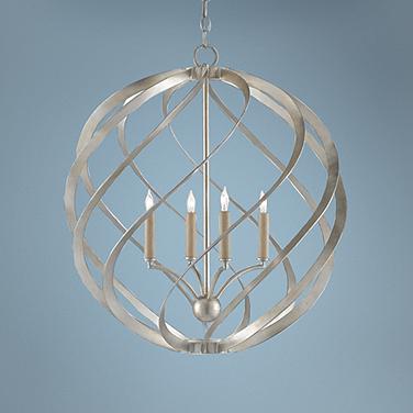 Currey & Company Roussel 24" Silver Leaf 4-Light Orb Chandelier