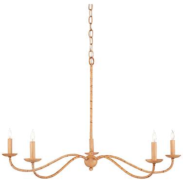 Currey & Company Saxon 33 1/4" Natural Rattan 5-Light Chandelier