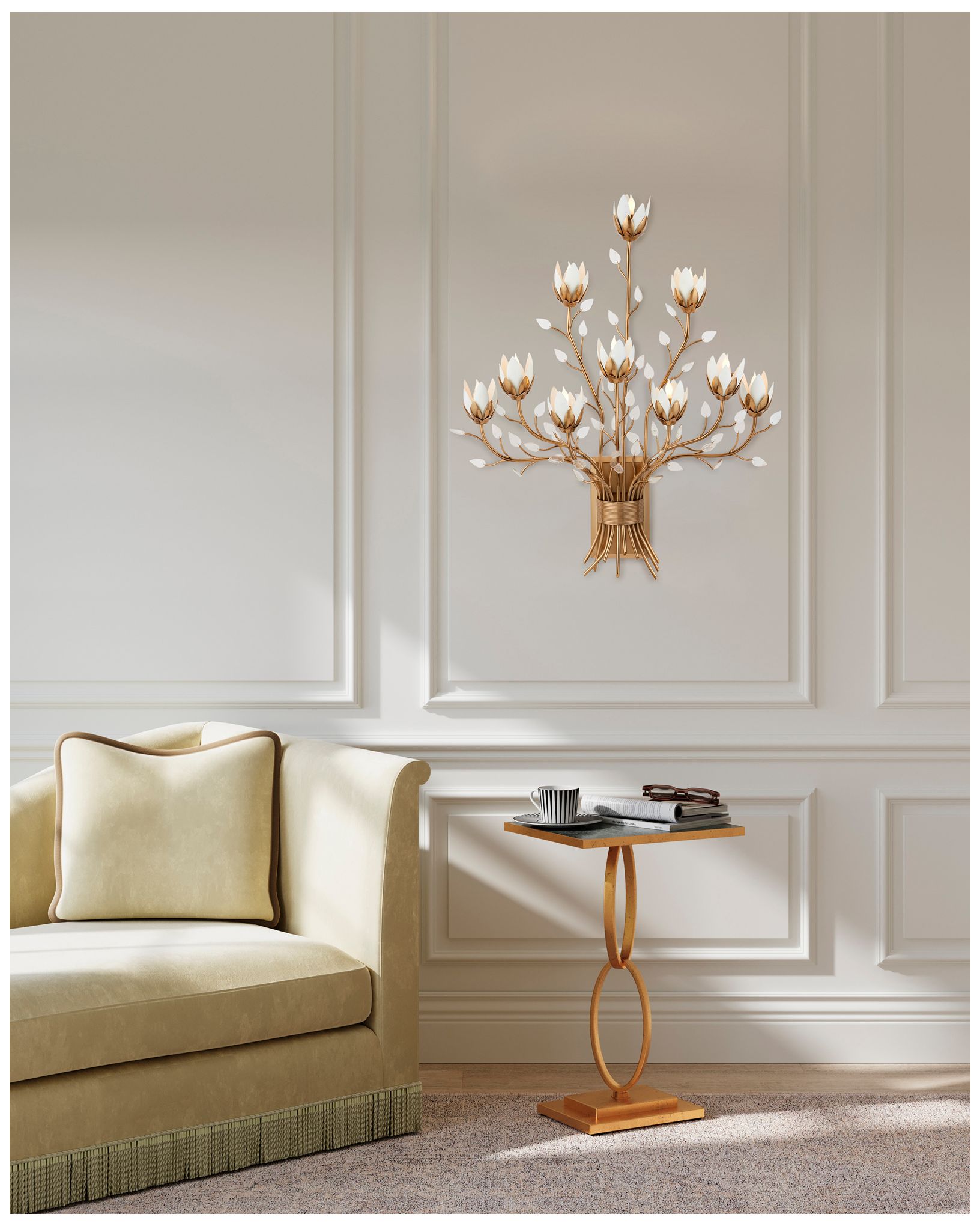 Image 7 Currey & Company Star Magnolia 41" High Antique Brass Wall Sconce more views