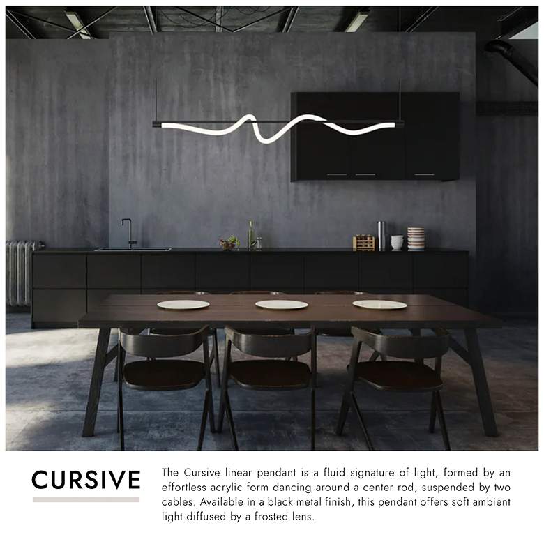 Image 6 Cursive 54" Wide Black LED Linear Pendant more views