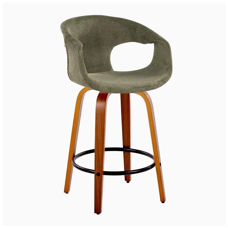 Image 2 Curva Counter Stool in Walnut and Green Fabric with by LumiSource Pair more views