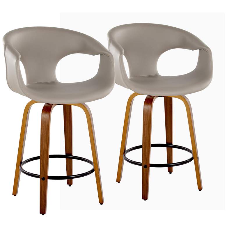 Image 1 Curva Counter Stool in Walnut and Grey PU with by LumiSource Pair