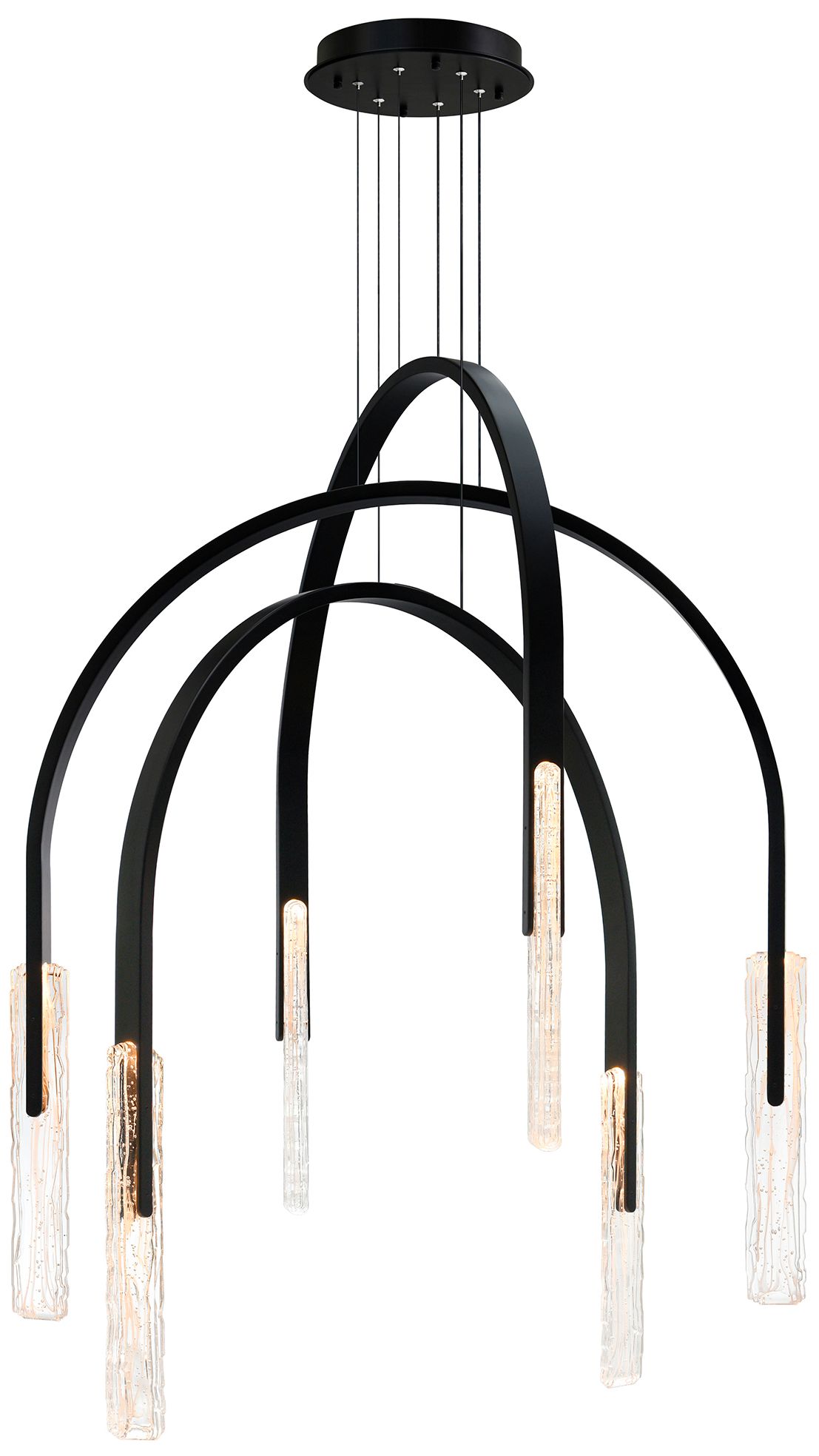 Curva Integrated LED 38in Black Chandelier with Handcrafted Glass