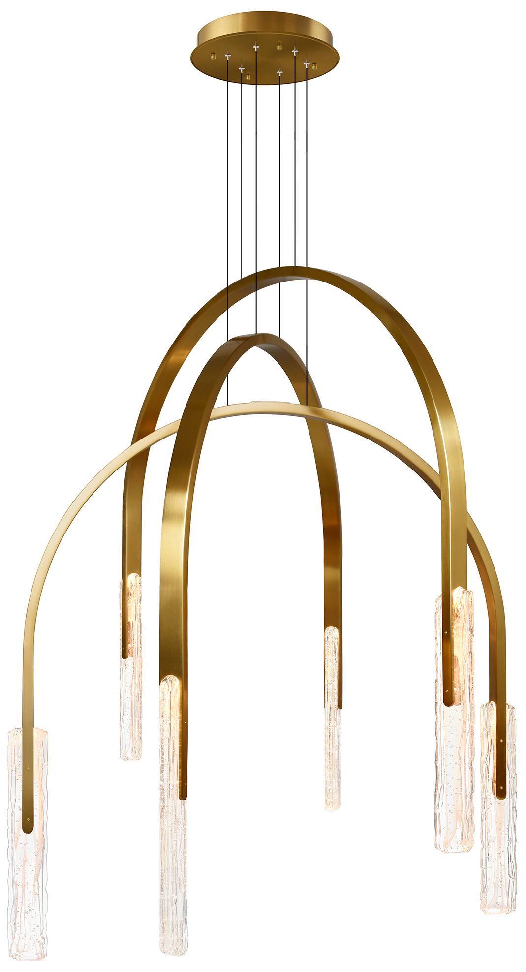 Curva Integrated LED 38in Brass Chandelier with Handcrafted Glass