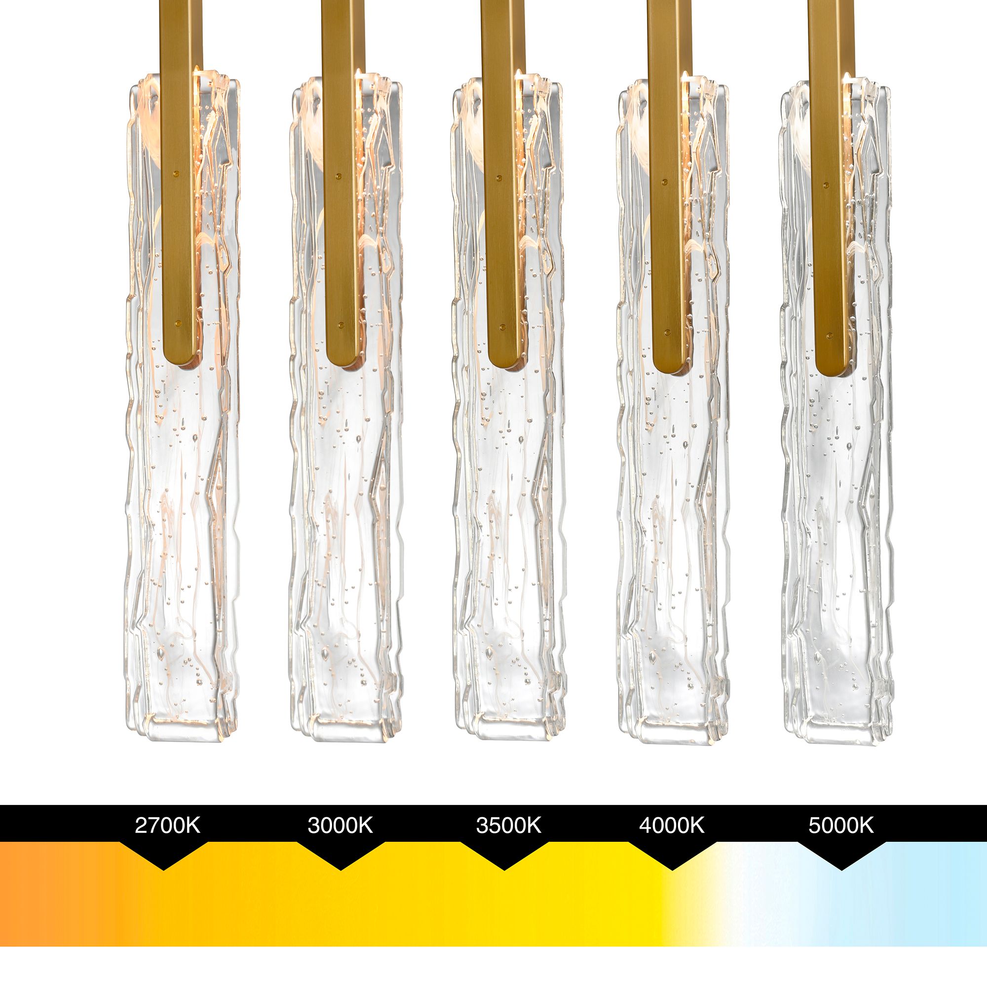 Curva Integrated LED 38in Brass Chandelier with Handcrafted Glass