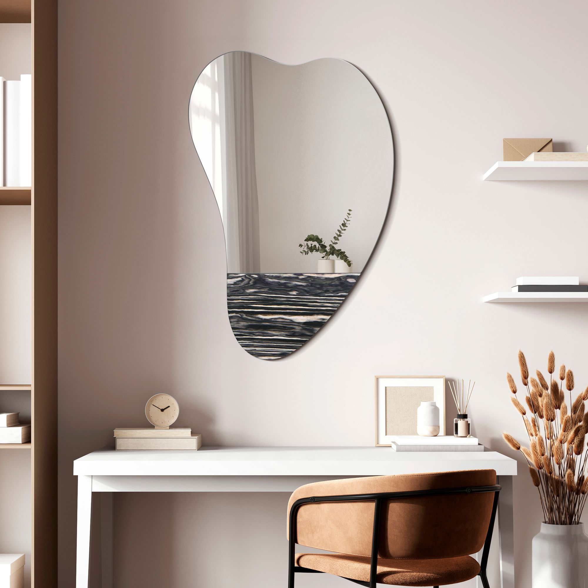 Image 5 Curved Harmony Wall Mirror, 36"x24" Irregular Frameless Mirror more views