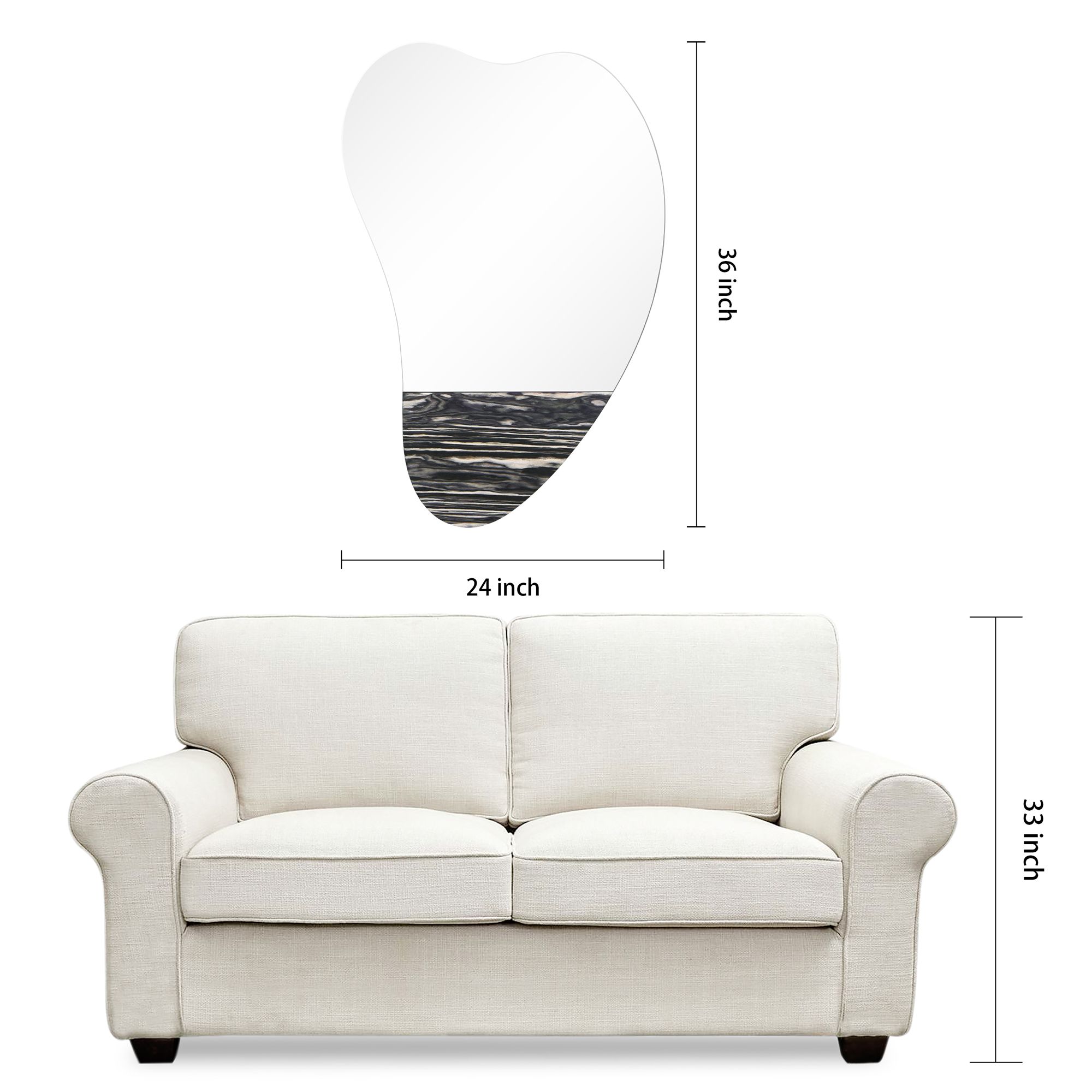 Curved Harmony Wall Mirror, 36"x24" Irregular Frameless Mirror