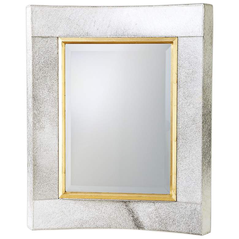 Image 1 Curved Short White Hair-On-Hide 30 inch x 36 inch Wall Mirror