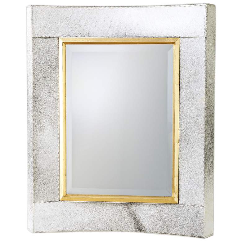 Image 1 Curved Short White Hair-On-Hide 30" x 36" Wall Mirror