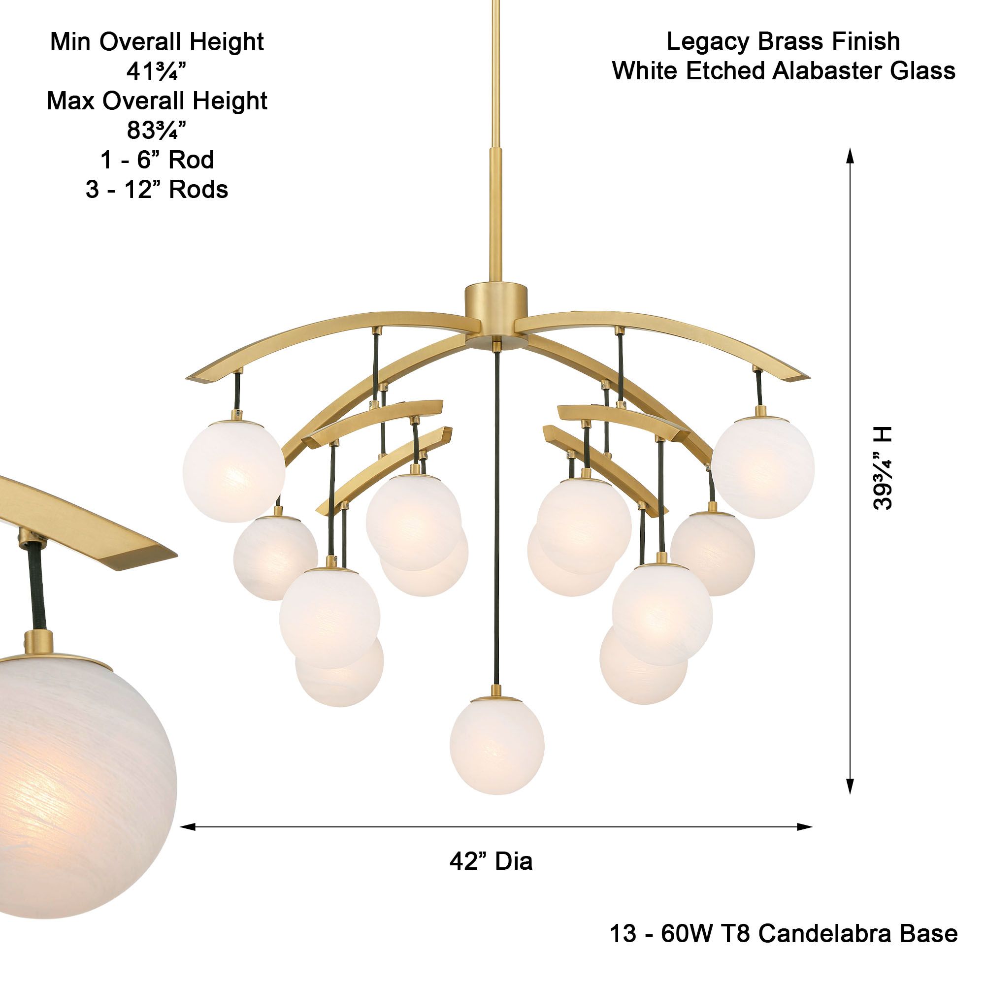 Curven 42" Wide Legacy Brass 13-Light Chandelier