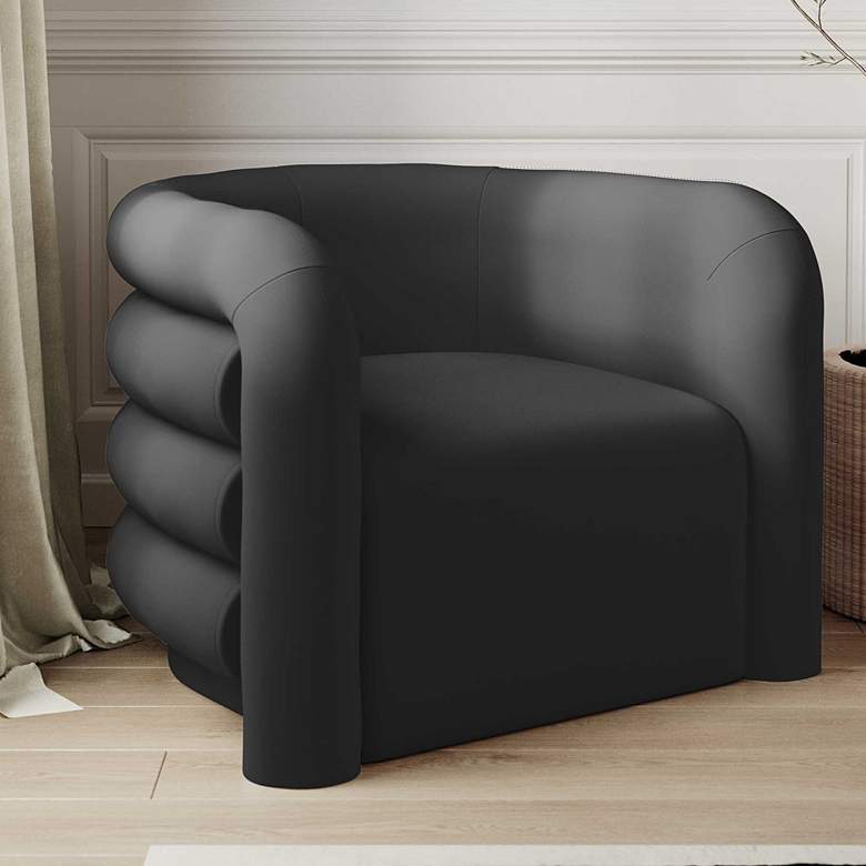 Image 2 Curves Black Velvet Channel-Tufted Lounge Chair