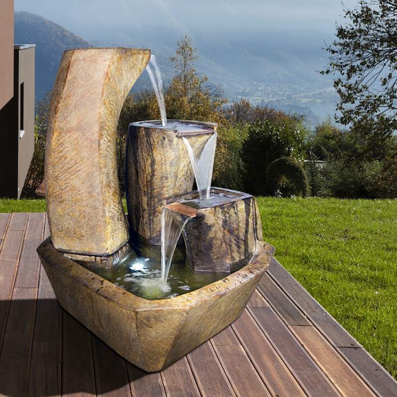 Image 1 Curving Vessels 35" High Relic Lava LED Outdoor Fountain