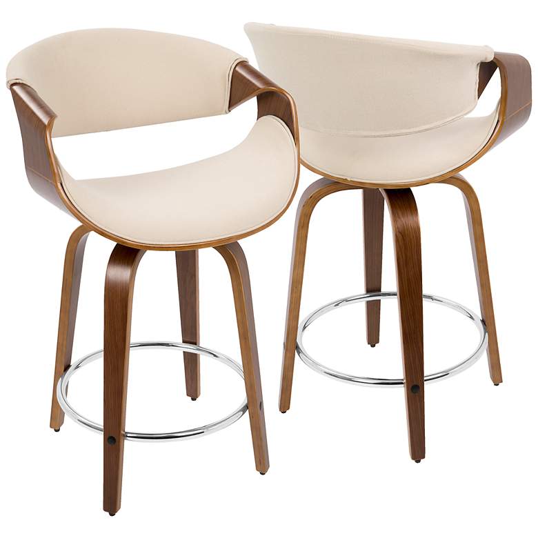 Image 2 Curvini Counter Stool in Walnut and Cream Fabric by LumiSource Pair more views