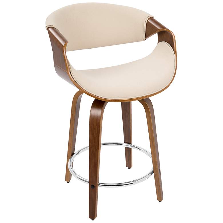 Image 3 Curvini Counter Stool in Walnut and Cream Fabric by LumiSource Pair more views