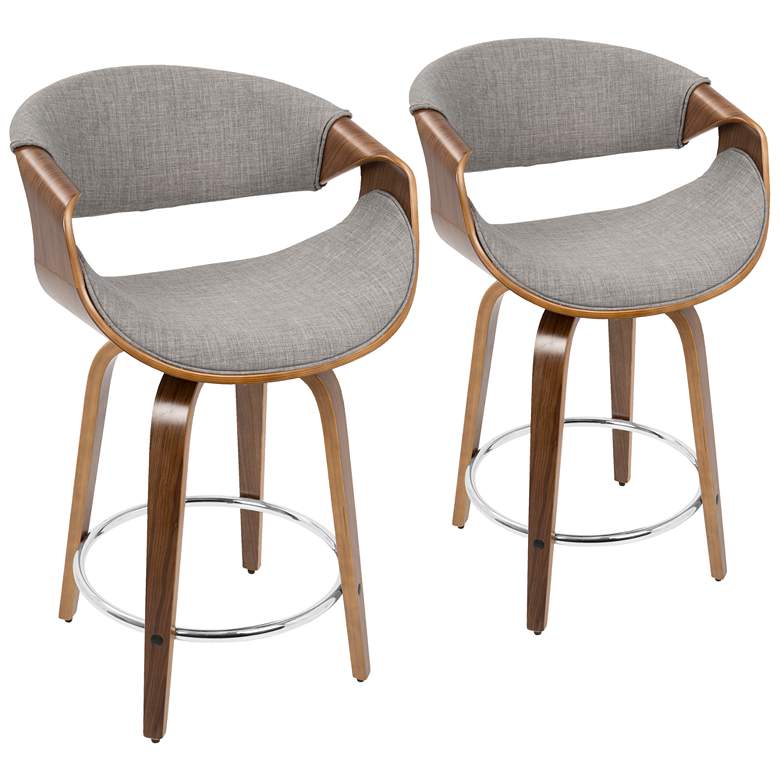 Image 1 Curvini Counter Stool in Walnut and Grey Fabric by LumiSource Pair