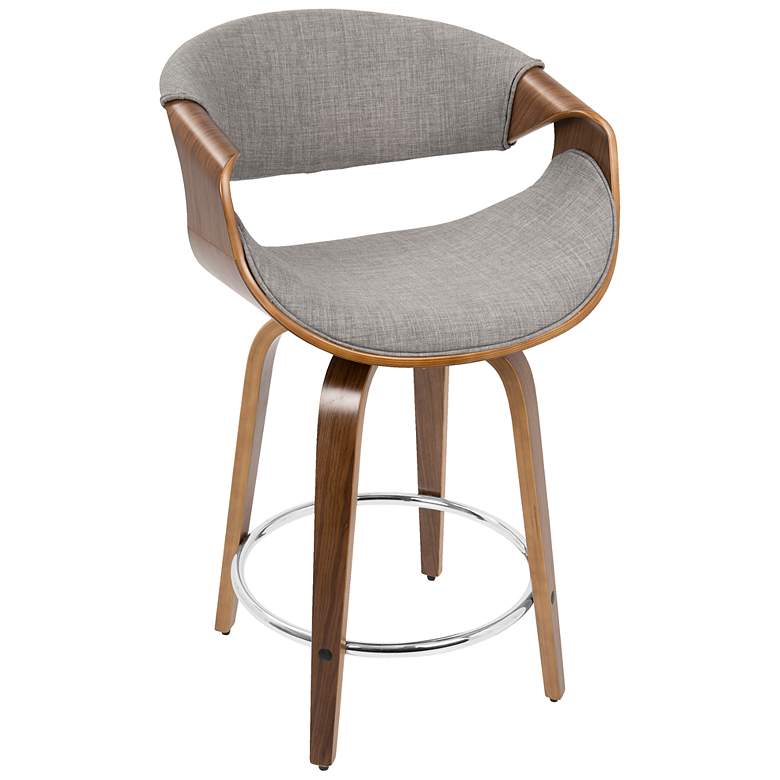 Image 2 Curvini Counter Stool in Walnut and Grey Fabric by LumiSource Pair more views