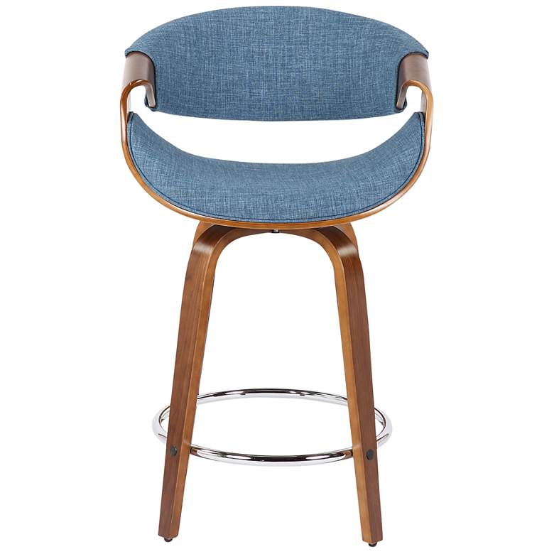 Image 6 Curvini Counter Stool in Walnut Wood and Blue Fabric by LumiSource Pair more views