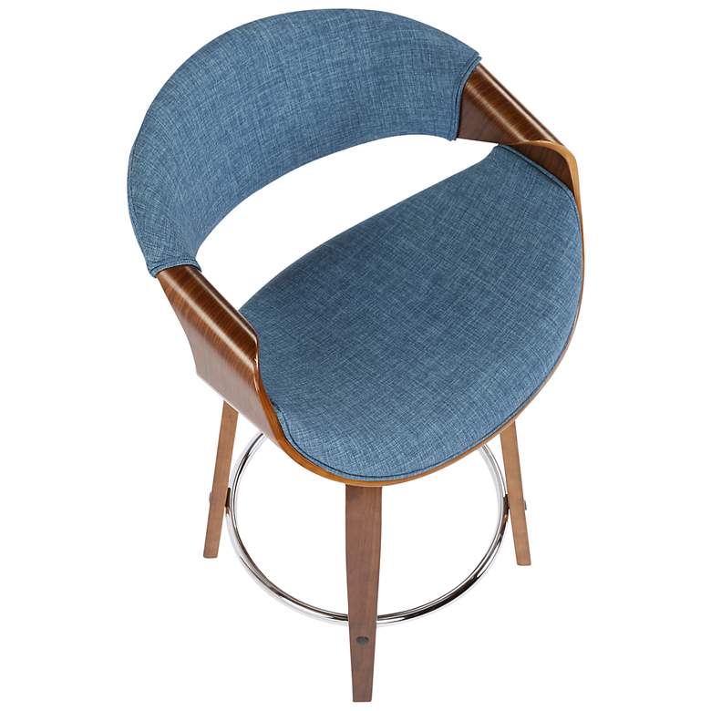 Image 7 Curvini Counter Stool in Walnut Wood and Blue Fabric by LumiSource Pair more views
