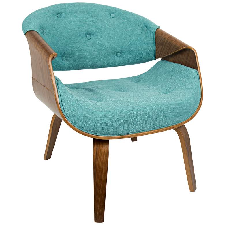 Image 1 Curvo Teal Fabric Button-Tufted Accent Chair