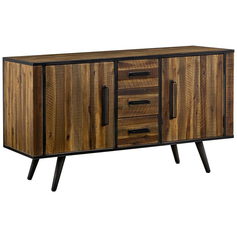 Image 2 Cusco 57" Wide Rustic Antique Acacia Wood and Metal 3-Drawer Buffet