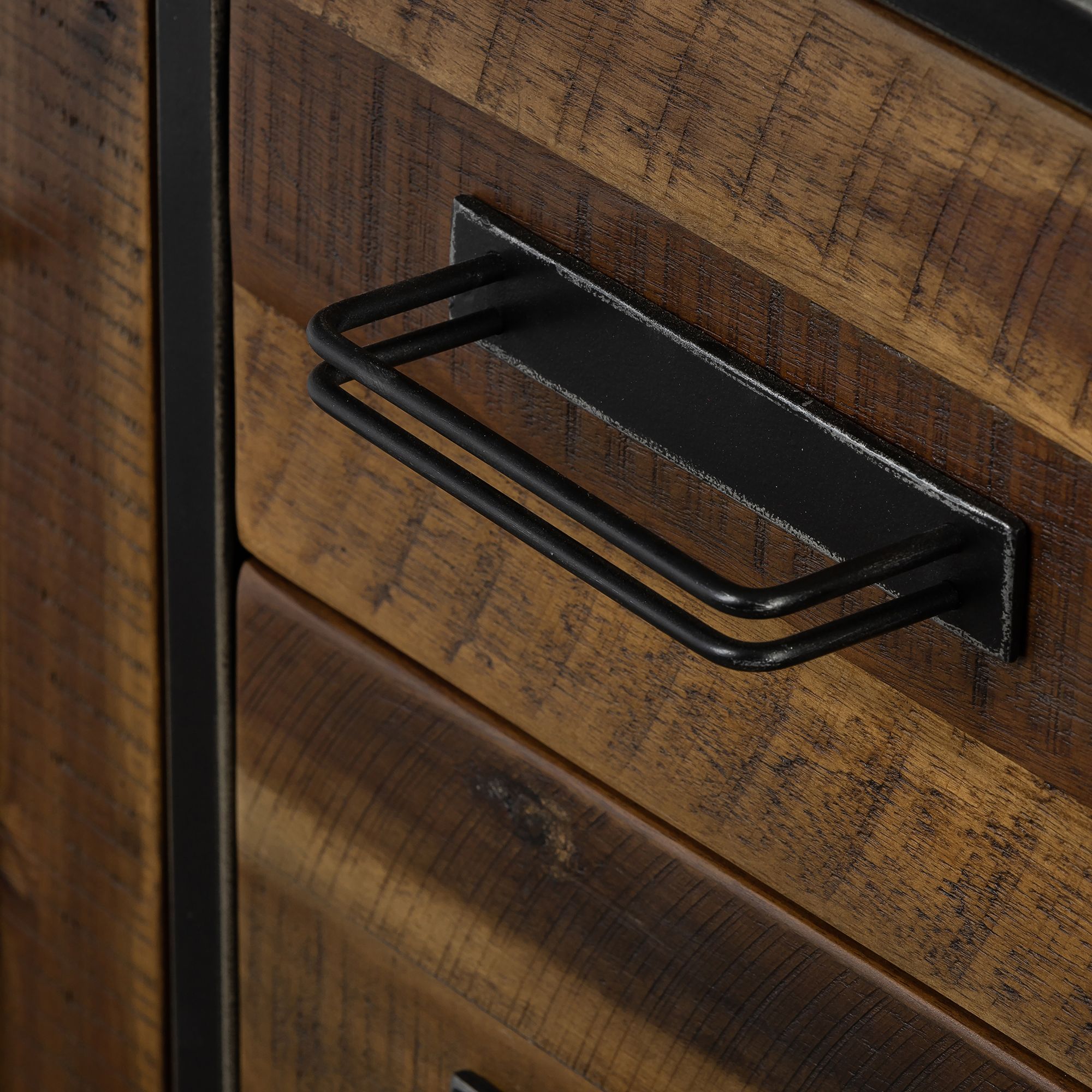 Cusco 57" Wide Rustic Antique Acacia Wood and Metal 3-Drawer Buffet