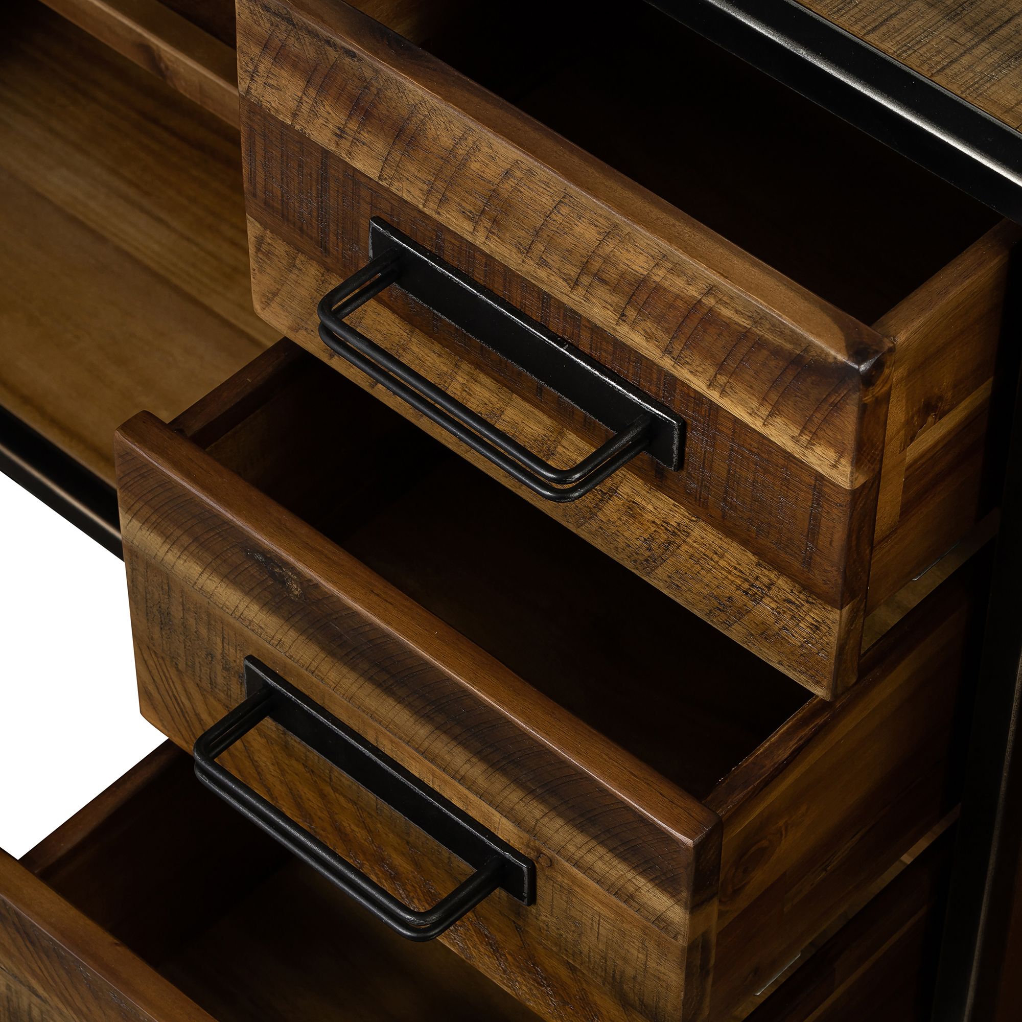 Cusco 57" Wide Rustic Antique Acacia Wood and Metal 3-Drawer Buffet