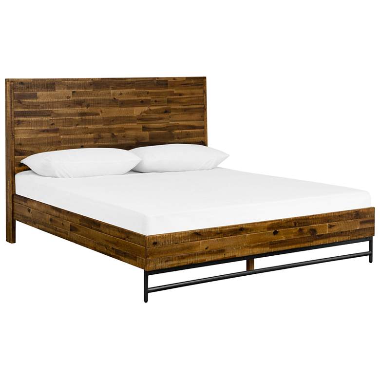 Image 1 Cusco Queen Platform Bed in Antique Acacia Wood and Metal