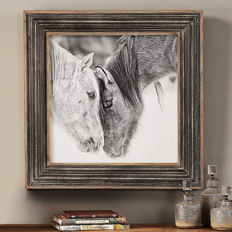 Image 1 Custom Black and White Horses 31 1/2 inch Square Framed Wall Art